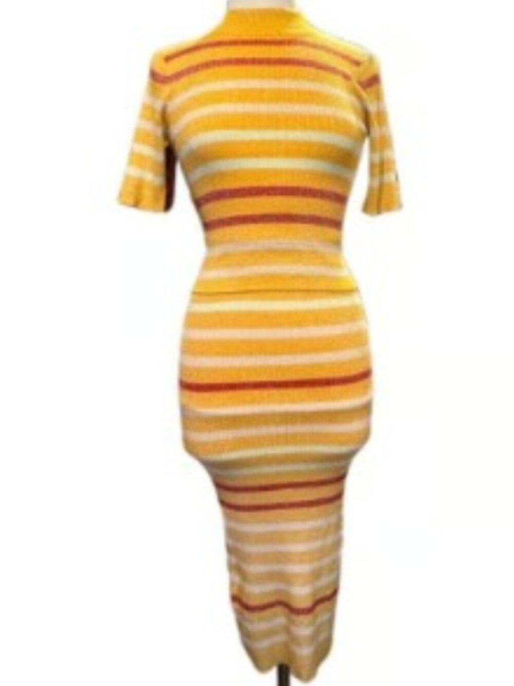 Hendy 2 Piece Top Skirt Set Striped Subtle Metallic Threads Lightweight Stretchy